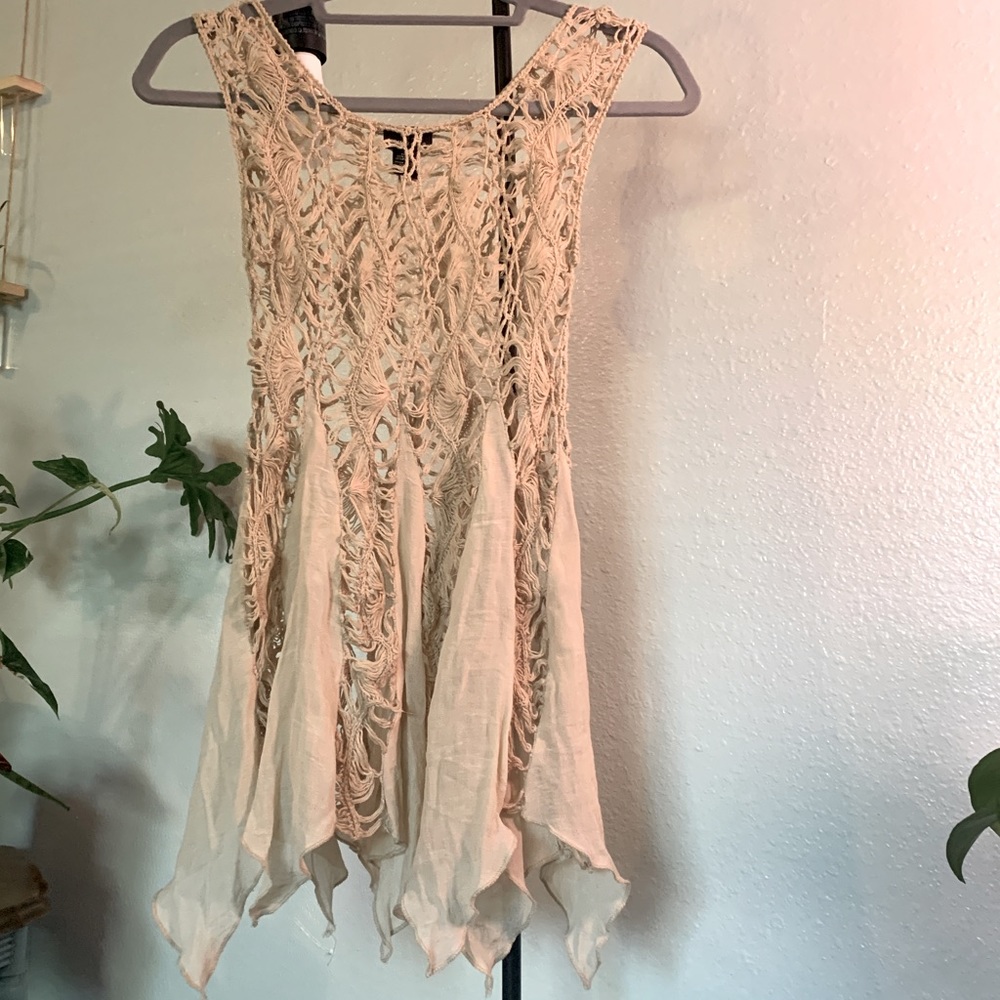 Boho beige crochet macrame tank top flattering